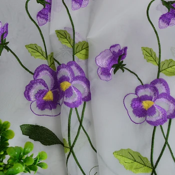 Pastorală Alb Pur Tul Brodat Floare Violet Perdele pentru Dormitor, Camera de zi Ecran de Fereastră Perdea pentru Bucatarie Decora