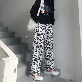 Pantaloni largi Femei Harajuku Vaca-imprimare Șic Uri de Moda Doamnelor Pantaloni Lungi All-meci Preppy Moale Talie Mare Adolescenti Streetwear