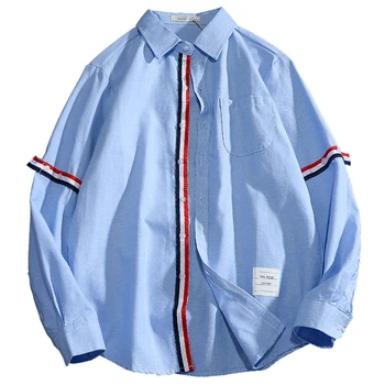 RUELK Toamna Noua Moda pentru Bărbați Tricou cu Maneci Lungi, Casual, Japoneză Oxford Benzi Imprimate Tricou cu Maneci Lungi, Îmbrăcăminte pentru Bărbați S3-XL