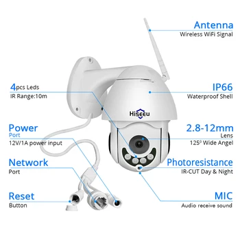 1080P WIFI Camera IP PTZ Zoom Optic 5X Speed Dome ONVIF CCTV de Exterior rezistent la apa 2MP Două căi Audio Camera Hiseeu