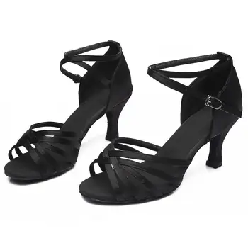 HIPPOSEUS Dans-Pantofi Femei/Fete Bal latină Doamnelor Pantofi de Dans Tango Salsa cu Toc Moale Dans Pantofi din Satin Negru InStock