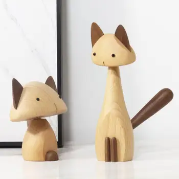 Nordic Din Lemn Cat Figurine Creative Rotativ Naturale, Lemn De Fag Copil De Cameră Decor De Artizanat & Cadouri De Moda Pisică Grasă Obiecte De Artizanat Noi