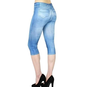 2020 Noua Moda De Vara Pencli Pantaloni Talie Mare Fluture De Imprimare Imitație Denim Slim Femei Vițel Lungime Pantaloni Skinny Jeggings