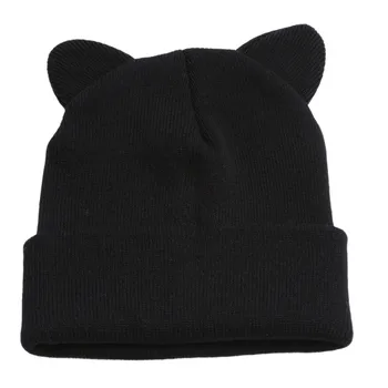 Femei Lână Capac Pălării De Primăvară Gri Negru Pălărie De Moda Urechi De Pisică Tricotate Pălărie Amuzant Minunat Cald Iarna Beanie Hat