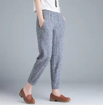 2020 primăvară femei din coreea de lenjerie de pat din bumbac stripe pantaloni femei vrac casual pantaloni cu talie înaltă subțire casual pantaloni Harem Pantaloni de Vara