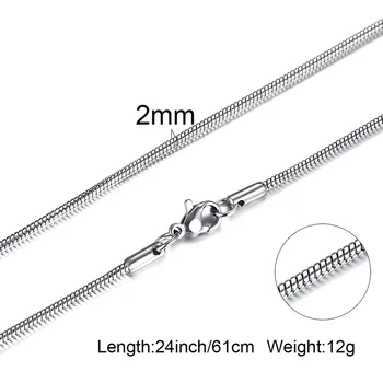 2mm Rotund Șarpe Lanț Colier pentru Femei pentru Bărbați din Oțel Inoxidabil Colier de Link-ul de 24