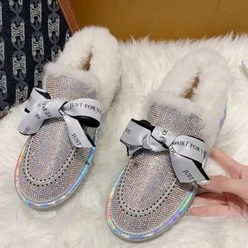 Rimocy Cristal De Argint 2021 Femei Cizme De Zăpadă Ține De Cald Gros De Pluș Femei Pantofi De Iarna Non Alunecare Platforma Glezna Cizme Impermeabil