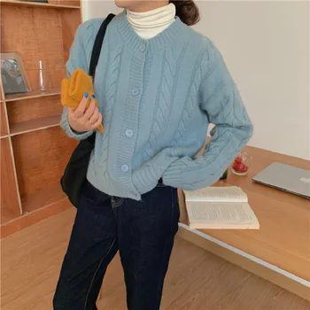 Supradimensionat Tricotat Cardigan Pulover Maneca Lunga Femei stil coreean Vrac Fit V-neck Mareea Moda Toamna Iarna 2020 C407