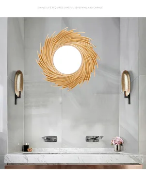 10 Inch Nordice lumina Soarelui Oglindă,Geometrice,Cadru de Aur,montat pe Perete, oglinda,Oglinda Salon de Arta de Perete pentru Baie Toalete