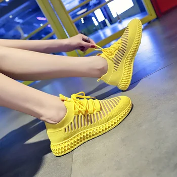 Moda Primavara-Vara Tricotate Galben Respirabil Pantofi Casual Femei Adidași Coreean Sport Pantofi De Agrement Trend Vulcaniza Pantofi