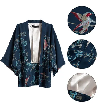 Vintage Femei de Vară Îmbrăcăminte exterioară Cardigan Flori păsări Imprimate Șifon Protecție solară Kimono Tricou