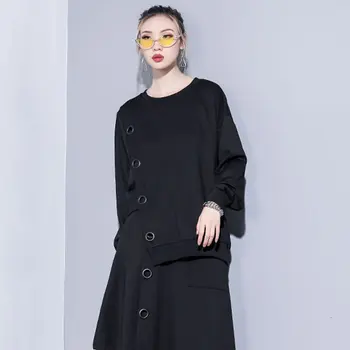 XITAO Neregulate Paiete Negru T Shirt Femei Coreea Moda Noua 2019 Toamna Batwing Maneca Casual Elegant Minoritate Tee Top XJ1106
