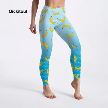 Qickitout Femei Jambiere Banana Digital Print Pantaloni Femei Stretch Talie Mare Pantaloni pentru Fete Pantaloni Casual Uscare Rapidă Haine