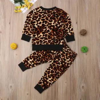 2 buc Copii Fete pentru Copii Haine Leopard Maneca Lunga T-shirt + Jambiere Pantaloni de Costum Set Haine