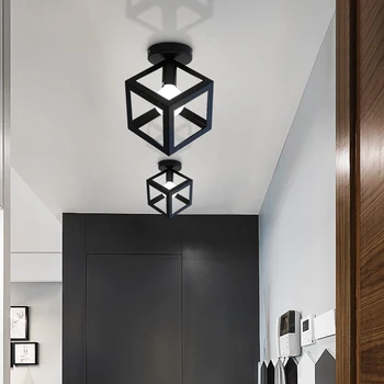 Vintage Lumini Plafon Negru, Alb, Aur Loft Led Lampă De Plafon Formă Geometrică Cușcă De Fier Camera De Zi Dormitor Acasă Led