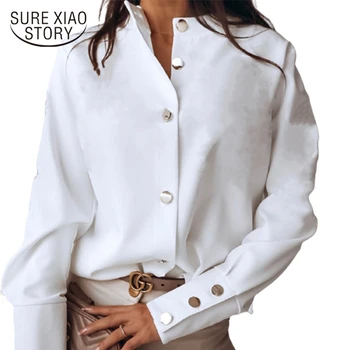 2020 Moda Toamna Cu Maneca Lunga Bluze Femei Stand Guler Solid Alb Negru Camasi Elegante Femei Îmbrăcăminte Blusas Mujer 10619