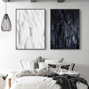 Nordic Morden negru și alb pene Postere si Printuri Panza Pictura Arta de perete poze de perete pentru camera de zi contractat stil