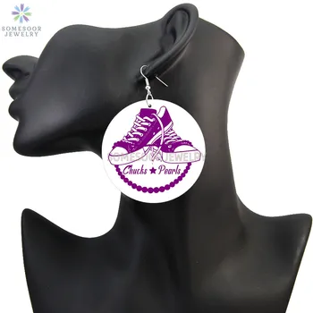 SOMESOOR Mandrine Și Perle 2021 Lemn Picătură Cercei Uni Stat Vicepreședintele Kamala Harris Imprimare Bucle Legăna Pentru Femei Cadouri