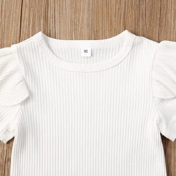 2-6Y Moda Copilul Fete pentru Copii Haine Seturi Volane Albe cu Maneci Scurte T Shirt Topuri+Solid-Linie Fuste