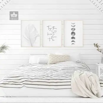Alb Negru Pana Luna Postere Pictura Peisaj De Perete De Arta Canvas Printuri De Moda Dormitor Modular Poze Home Decor De Perete