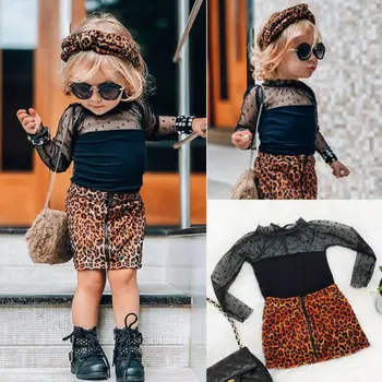 1-6Y Moda Copilul mic Copil Fata de Leopard de Imprimare Haine Volane de Dantelă Topuri Tricou Fusta Costum de Trening