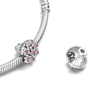 Argint 925 romantic cu flori roz farmecul șirag de mărgele potrivit pentru brățară DIY bijuterii
