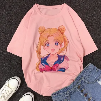 Sailor Moon Vara Noua Moda Tricou Femei Harajuku Maneci Scurte Distractiv Ulzzang T-Shirt Pisica Drăguț Tricou Desene Animate Topuri Teuri De Sex Feminin