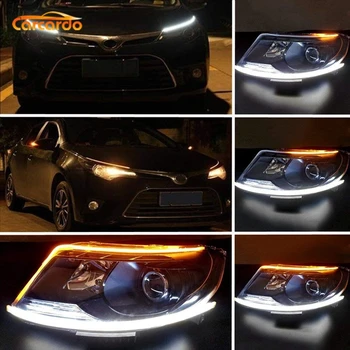 Carcardo Flexibil Masina DRL LED Daytime Running Light Silm DRL LED-uri Auto Lumina de Semnalizare DRL Amber Curge Faruri Benzi Lampa