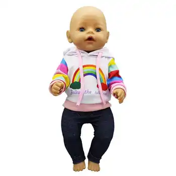 2020 Nou Copil Nou-Născut se Potrivesc 18 inch 43cm Haine Papusa Accesorii Curcubeu Alb Romper Costum de Blugi Pentru Copil Ziua de nastere Cadou