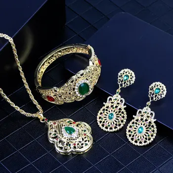 Sunspicems Elegant Arabă Set De Bijuterii De Aur De Culoare Rosu Verde De Cristal Brățară Colier Cercei Maroc Caftan Bijoux