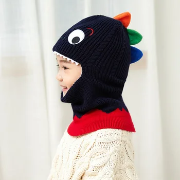 Doit de la 1 la 6 ani Baiat fata Beanie Proteja gâtul de Desene animate dinosaur Vânt de Iarnă Copil pălărie tricot copii fete Earflap Capace
