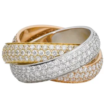 Triple Cercuri De Aur/Aur Roz/Inel De Argint Cu Trei Culori De Lux Bijuterii Argint 925 Pave Diamond De Nunta Inele Pentru Femei Barbati
