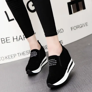Noi Turma Creșterea Pantofi cu Tocuri Înalte Doamna Casual negru Femei Adidași de Agrement Platforma Pantofi Slip-On Respirabil Înălțime Adidași