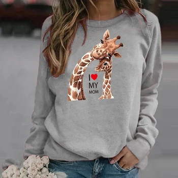 Girafa Tricou Femei Toamna Animale De Top Imprimat Cu Maneci Lungi O Gât Vrac Tricou Femei, Plus Dimensiune Hoodies Sudaderas Mujer