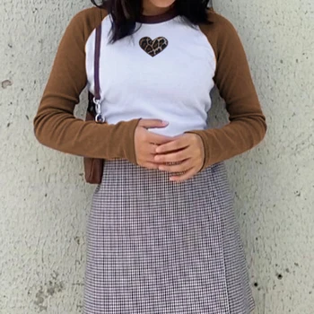 Mozaic Drăguț Culturilor Topuri cu Maneci Lungi Femei Tricouri Casual Slim Bază Streetwear Sus Teuri Y2K Estetice Kawaii Haine Harajuku