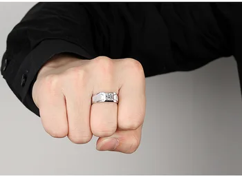 Argint 925 Culoare Simulare Inel Cu Diamant Bărbați Anillos Piatră Prețioasă De Nunta De Lux Bijuterii Fine Pătrat Alb Cu Topaz Inele