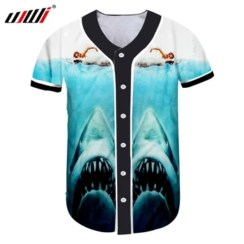 UJWI Baseball tricou Tricou Barbati New Slim Fit Imprimare 3D Marine Rechin Casual de Dimensiuni Mari de Îmbrăcăminte Unisex Butonul T-shirt