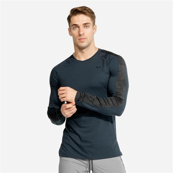 Moda Mozaic Tricou Barbati maneca Lunga Slim tricouri 2020 Toamna Noua Casual tricou Fitness Masculin Negru Topuri Brand de Îmbrăcăminte