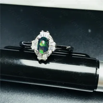 Atmosferă de lux de vânzare fierbinte stil natural negru opal inel argint 925 pentru femei inel nobil și elegant