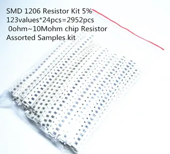 SMD 1206 Rezistor Kit 5% 123values*24buc=2952pcs 0ohm~10Mohm chip Rezistor Asortate Probe kit