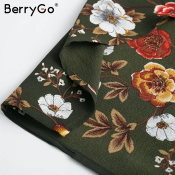 BerryGo Boho print floral pentru femei rochie lunga rochii de Vara asimetrice maneca eșarfe split rochii de șifon plajă feminin vestidos