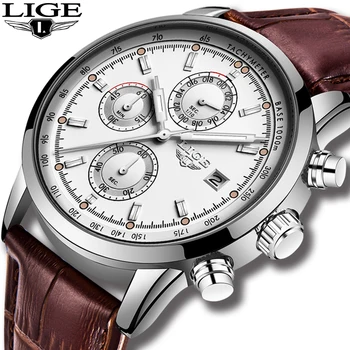 Relojes Hombre 2019 LIGE Casual din Piele de Moda de Argint Cuarț Ceas pentru Bărbați Militar Wateproof Ceas Masculin Cadran Mare Data, Cronograf