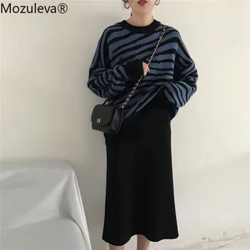 Mozuleva Pulover Supradimensionat Femei Harajuku Liber Pulovere Doamnelor Moale cu Dungi de Zebra Batwing Maneca Chic coreean Topuri 2020 Toamna