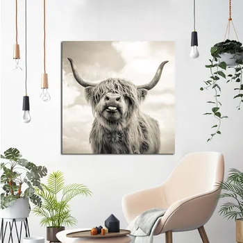 Alb și negru Highland Vaca Arta Panza de Imprimare și Poster Panza Pictura Pepinieră Nordic Decor Perete Imagine pentru Camera de zi