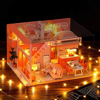 SG& DIY casă de Păpuși în Miniatură Kit Mini Doll House Accesorii din Lemn Model Kituri cu Mobilier Jucarie Plus Dovada de Praf și Muzică Mov