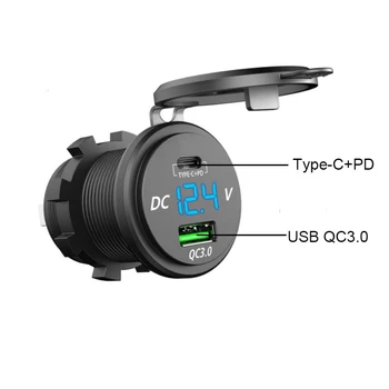 PD Tip C+QC 3.0 USB Masina Încărcător Priză 12V/24V Auto Priză Priză Impermeabil pentru Motocicleta Marin Barca RV ATV-uri