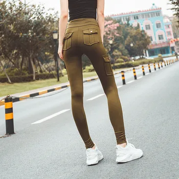2019 Femei Jambiere pentru Fitness Skinny Pantaloni Push-Up Talie Mare Buzunar Jambiere Buzunarul de Antrenament Pantaloni Sport