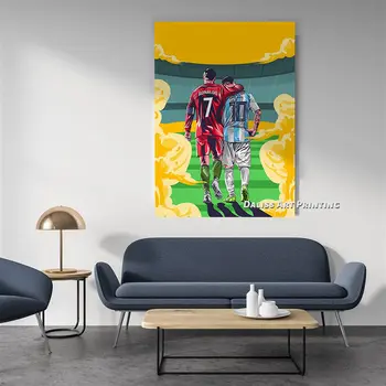 Panza stele de Fotbal Ronaldo & Messi Poze Decor Acasă Picturi Poster HD Printuri de Arta de Perete Modular Living Încadrată