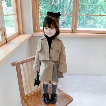 2020 Toamna Moda Fetita 2 BUC Seturi Stil coreean Costum Șanț Strat+Fusta Kaki Carouri Mozaic Fete Jachete Costume