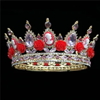 Elegant Regina King Mireasa Tiara Coroana Pentru Femei Bal Roșii de Flori de Nunta Mireasa Diademe și Coroane de Păr Bijuterii Accesorii RE3158